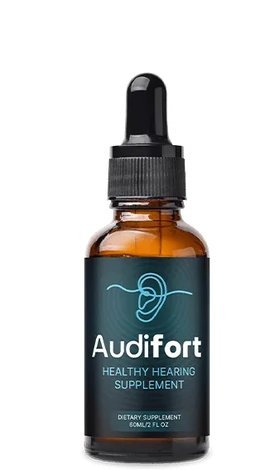Audifort dropper bottle with a dark teal label and an ear symbol, as pictured by the seller