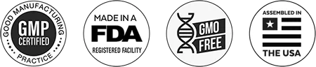 Seller quality seals: GMP certified, made in an FDA registered facility, GMO free and assembled in the USA