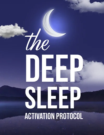 Cover of the free e-book The Deep Sleep Activation Protocol, a crescent moon over a mountain lake